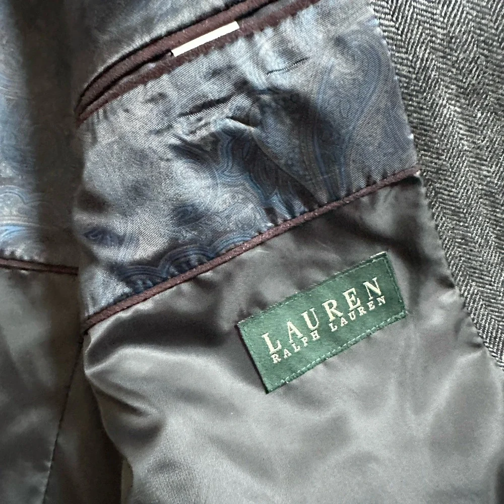 LRL Ralph Lauren Blazer Jacket Men's 48L Gray Wool Cashmere Herringbone Paisley